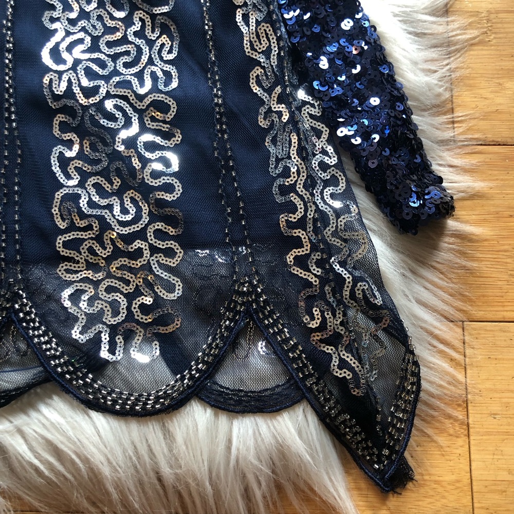 SOLD Sequins Flapper Dance Sport Glamorous Party Navy Silver Evening Dress S - Picture 8 of 16